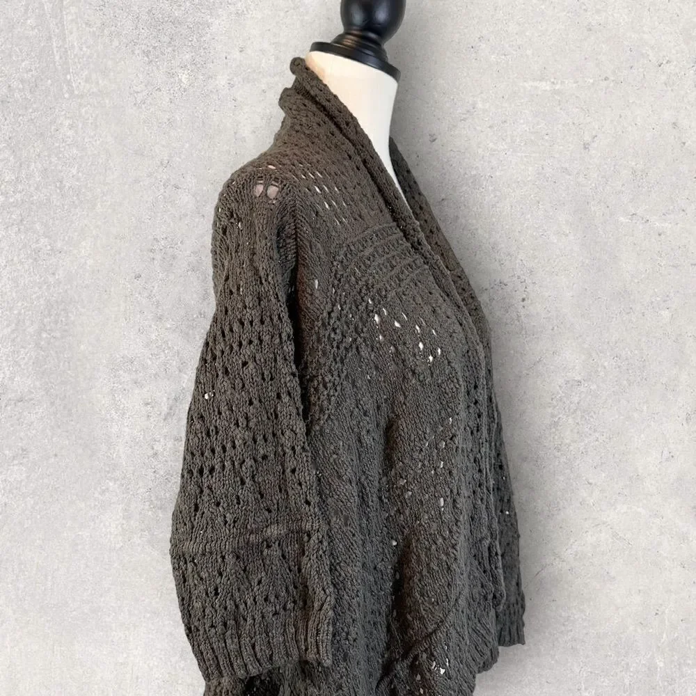 NWT Calvin Klein Crochet Sweater Olive Open Front Draped, Size L